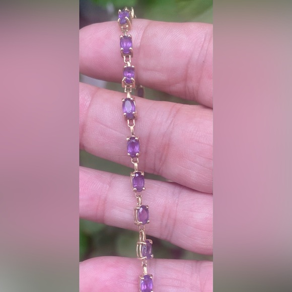 10k yellow gold VINTAGE AMETHYST Tennis Bracelet size 7 3/4” - Picture 9 of 10
